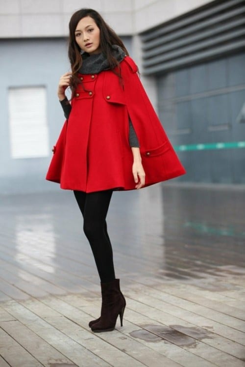 manteau cape femme rouge
